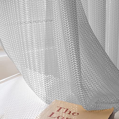 2 Panels Set Sheer Curtains 96 inch Length Light Gray 52" W x 96" L | Jacquard Semi Sheer Grommet Solid Casual Soft Voile Drapes with Light Filter window treatments for bedroom living room - color: Light Gray, size: 52"W x 96"L (Pack of 2)