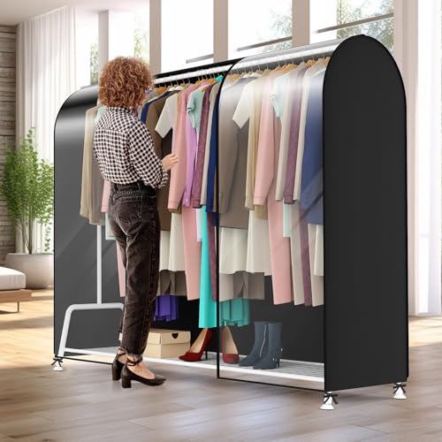 Zilink Extra Large Garment Rack Cover Clothes Rack Cover 72 in | Dustproof, Breathable, 2 Durable Zippers, Rack Cover for Garment Rack (Rack Not Included) - size: 72"L x 20"W x 60"H - Clear/Black