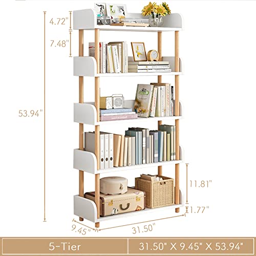 5-Tier Wooden Open Bookcase, Warm White | Modern Display Bookshelf with Top Edge, Solid Wood Frame, Home and Office Storage - color: Warm White, size: 5-tier