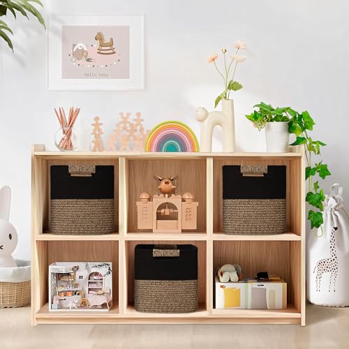 13 Inch Storage Cubes, 3 Pack Cube Storage Bins for Organizing, Cotton Rope Woven Baskets for Shelves, Bathroom, Kids Room, Closets, Baby Nursery - color: Black & Brown, size: 13"×13"×13" - 3Pcs