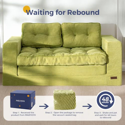 MAXYOYO Folding Sofa Bed, Convertible Sleeper Loveseat with Pillows | 2-Person Fold-Out Loveseat, Convertible Sleeper Bed with Supportive Pillows for Relaxing or Overnight Guests, Dark Grey - color: Green