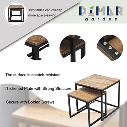 DIMAR GARDEN 2 Set Wood Nesting Coffee Tables,Side Table for Living Room,Steel Frame