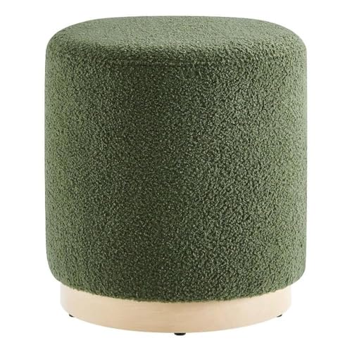 Modway 16" Round Sherpa Upholstered Upholstered Ottoman - color: Moss Green Natural