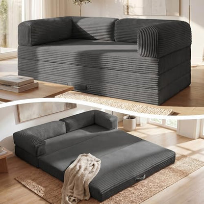 Erament Futon Sofa Bed Queen, Convertible Tri Folding Mattress Couch Bed Foldable with Removable Armrests & Washable Cover, Floor Mattress with High-Density Foam, Small Couch Bed, Queen, Grey - color: Grey, size: Queen