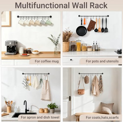 Mkono Wall Mounted Mug Holder, Coffee Cup Hanger Rack with 10 Hooks, 1 Pack | Kitchen Rod, Space Saving, Easy Assembly, Wall & Under Cabinet, Durable Metal, Kitchen Dining Bar Organizer, Multi-Function - size: Large
