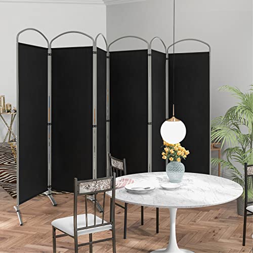 Giantex 1.8m(6.2피트) 접이식 6패널 룸 디바이더 블랙 - 330.2cm(130인치) 너비의 독립형 접이식 패브릭 프라이버시 스크린, 경량 휴대용 파티션 벽 칸막이 및 분리기, 홈 오피스, 아파트, 스튜디오용 - color: 블랙., size: 6-Panel