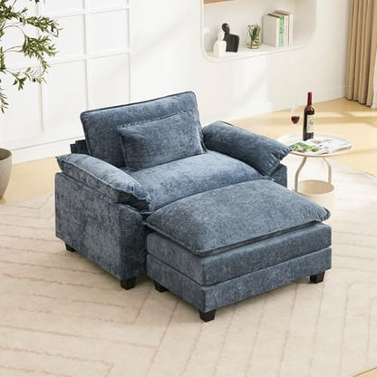 53" Modular Sectional Sofa, Comfy Deep Cloud Couch with Ottoman | Couches for Living Room, Sofa Bed, Modular Couch, Deep and Wide Seat, Chenille Sofa Sleeper with Throw Pillows, Blue - color: Blue, size: 53 Inch 2