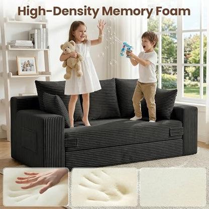 Boneless Couches 70 inch: 3-in-1 Convertible Sofa Bed Futon Couch Bed, Oversized Loveseat Sleeper Sofa with 5 Pillows, Black Small Couch for Living Room, Bedroom & Small Space - color: Black, size: 70 Inch