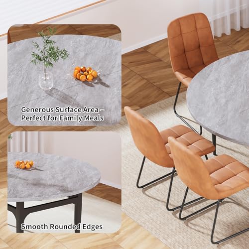 HIPIHOM 55‑Inch Extendable Dining Table Set with 6 Upholstered Chairs and Metal Frame for Dining Room - color: Grey/Brown