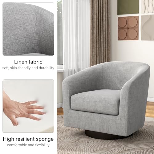 Swivel Barrel Accent Chair, Comfy Reading Armchair, Light Grey, Set of 1 | Club Chairs for Adults, Low-Back Design, Modern Round Style, Solid Wood Frame & Metal Swivel Base, For Living Room & Bedroom - color: Light Grey