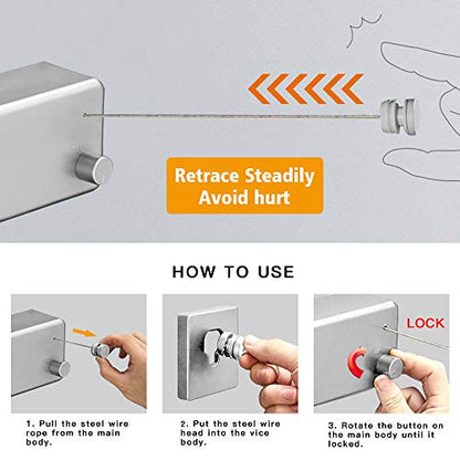 Retractable Double Clothesline Laundry Indoor Washing Clothes Line | Adjustable Stainless Steel Clothes Dryer Rope String, Hotel Style Heavy Duty, 13.8 Feets, Wall Mounted, Silver ABS Aluminum - size: Double Rope, style: Silver