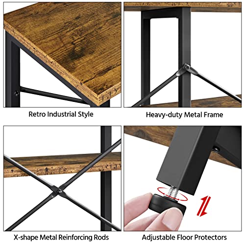 Yaheetech 55" Console Table with 3 Tier Storage Shelves, Rustic Brown | Entryway Table, Sofa Tables Narrow Long for Living Room, Hallway, Sturdy Metal Frame, Behind Couch, Easy Assembly, Industrial