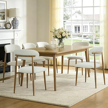 FREKEN Modern Upholstered Dining Chairs Set of 6, Mid-Century Metal Frame with Wood Grain, Linen Fabric Side Chair for Kitchen Dining Room, 350lbs Capacity, Beige - color: Beige - Wood Grain Legs, size: Set of 6