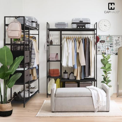 CAPHAUS 979lbs Capacity Heavy Duty Clothing Rack 48" W Metal Garment Rack with Drawers Hanging Rods and Wood Shelves Freestanding Closet Organizer, Black Board - color: Black, size: 48 Inch