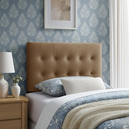 Modway Emily Twin Size Performance Velvet Headboard in Taupe - Stain-Resistant Velvet Upholstery with Button Tufting and 7 Adjustable Height Positions - color: Taupe, size: Twin