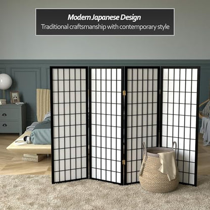 4 ft. Short Window Pane Shoji Screen - Black - 4 Panels - color: Black, size: 4 Panels