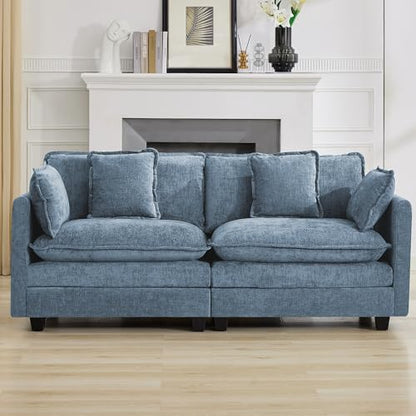 76" Cloud Loveseat Sofa, Modular Sectional Couch with Deep Seats and Double-Layer Thick Cushions, Chenille Upholstered 2-Seat Sofa for Living Room Apartment, Blue - color: Blue, size: 76'' Loveseat