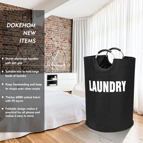 DOKEHOM 160L XX-Large Laundry Basket (7 Colors), Collapsible Laundry Bag, Foldable Laundry Hamper, Folding Washing Bin (Black, XXL) | Freestanding tall washing bin & foldable laundry bag. Extra large clothes storage basket with durable sturdy handles - co