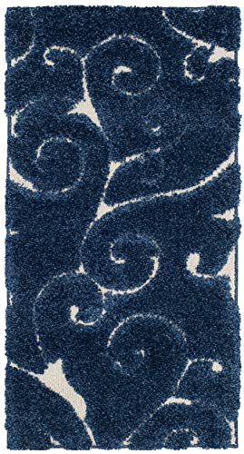 SAFAVIEH Florida Shag Collection Accent Rug - 2'3" x 4', Dark Blue & Cream, Scroll Design, Non-Shedding & Easy Care, High-Low Plush Pile, Ideal for Bedroom, Foyer, Hallway (SG455-6511) - color: Dark Blue/Cream, size: 2'3" x 4' (Rectangular)