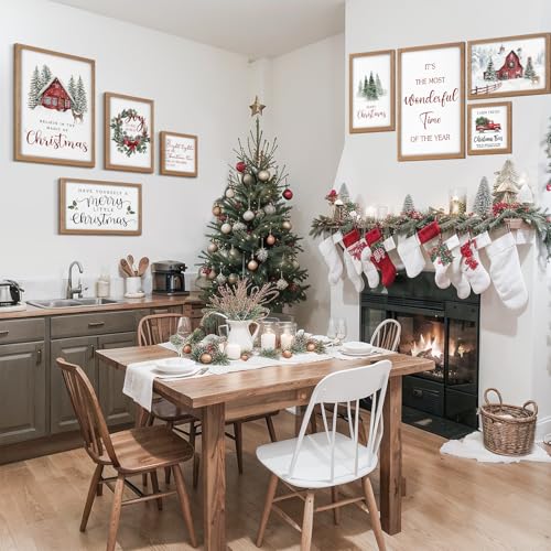 Faccito 8 Set Snowy Barn Christian Wall Art Framed, Wooden Decor | Religious Quotes Decor for Bedroom Office, Inspirational Scripture Wooden Art, Modern Framed Set for Home Classroom Work - style: Snowy Barn