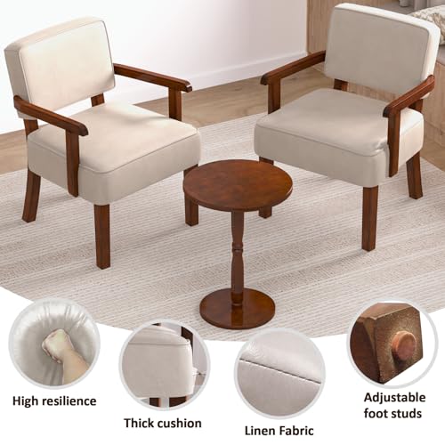 PU Leather Accent Chairs Set of 2, 2 Armchairs with Side Table | Living Room Chairs with Soft Thicken Cushion,Comfy Reading Chair for Bedroom,Waiting Room,Home Office,Easy Assembly,Beige - color: Faux Leather Beige, size: Set of 2 with table