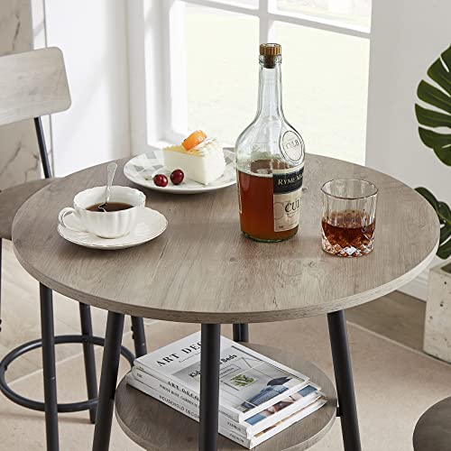 KIVENJAJA 3-Piece Bar Table Set for 2, Small 2-Tier Round Bistro Pub Dining Table & PU Upholstered Stools with Backrest, Counter Height Table and Chairs Set for Kitchen Small Space, Grey - color: Grey