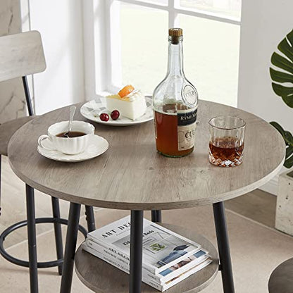 KIVENJAJA 3-Piece Bar Table Set for 2, Small 2-Tier Round Bistro Pub Dining Table & PU Upholstered Stools with Backrest, Counter Height Table and Chairs Set for Kitchen Small Space, Grey - color: Grey