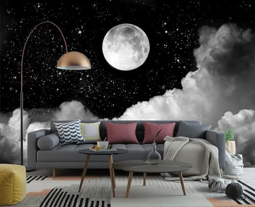 YIHWM-Peel and Stick Galaxy Wallpaper Moon Clouds Black Starry Sky Mural | Tear-resistant,with a substantial feel;Will not be damaged during repositioning.Boy's Room,kids room wallpaper.S-80"x58" - color: Yh15, size: 80"x58"