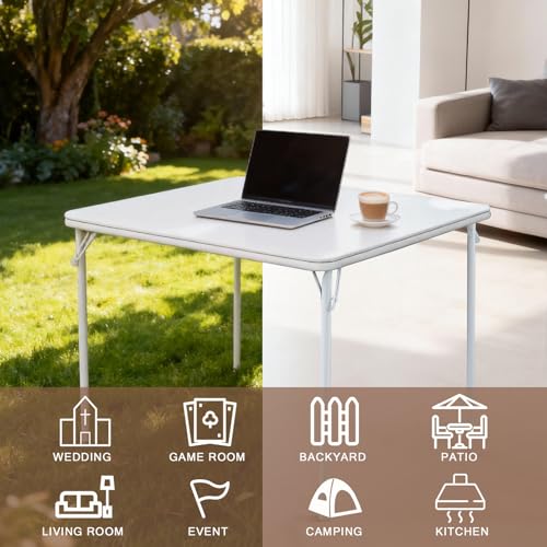 Square Folding Table 32x32 Small Card Table Foldable - White | Vinyl Top Padded Table with Collapsible Leg for Dining Mahjong Bridge 4 Players - Wheelchair Accessible - color: White