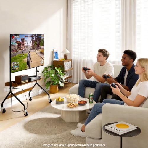 Rolling TV Stand with Power Outlet for 32-75 Inch TV - V1 | Mobile TV Cart, Load Bearing 110Lbs TV, Easel Portable TV Stand on Wheels with Shelf for Bedroom, Corner, Living Room