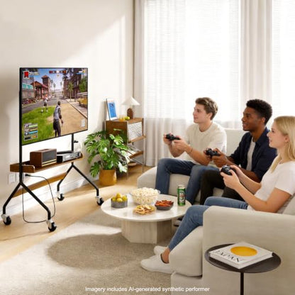 Rolling TV Stand with Power Outlet for 32-75 Inch TV - V1 | Mobile TV Cart, Load Bearing 110Lbs TV, Easel Portable TV Stand on Wheels with Shelf for Bedroom, Corner, Living Room