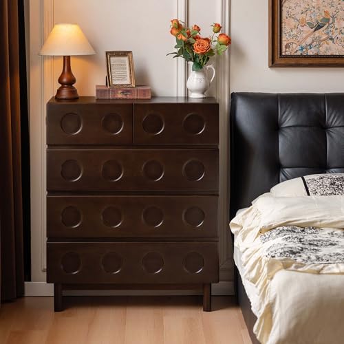 100% Solid Wood Nightstand, 5 Drawers Light Luxury Nightstand for Bedroom, Walnut Color Side Table with Metal Slide, Wooden Closet Storage Organizer for Living Room,Poplar Wood 32" W x 15.8" D x 40" H - color: Walnut-39"h