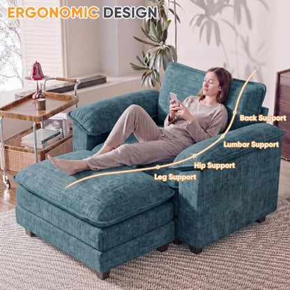 Homall Sofa Accent Chair with Ottoman, 35" Reading Chair, Dark Blue | Comfy Chenille, Double Layer Cushion, Wide Armrest, Deep Seat, Sturdy Frame, High-Density Foam, Single Sofa for Living Room - color: Dark Blue, size: Single Sofa Chair