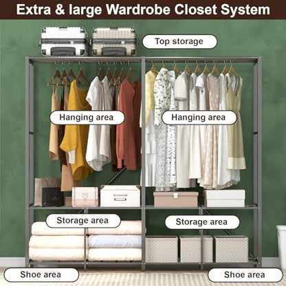 Umeiga Heavy Duty Portable Closet with Cover 1200Ibs Foldable Covered Clothes Rack for Hanging Armoire Wardrobe Closet System Freestanding Coat Storage Garment Racks (150cm/59in Gray) - size: 59" Wide
