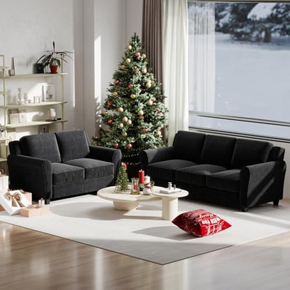 Bonzy Home 2 Piece Sofa Set, 2-Seater and 3-Seater Sofa Couch, Modern Comfy Sofa with Thicked Cushion for Living Room Apartment Office, Black - color: Black, size: 80.7" + 58"(3 + 2 Seat)
