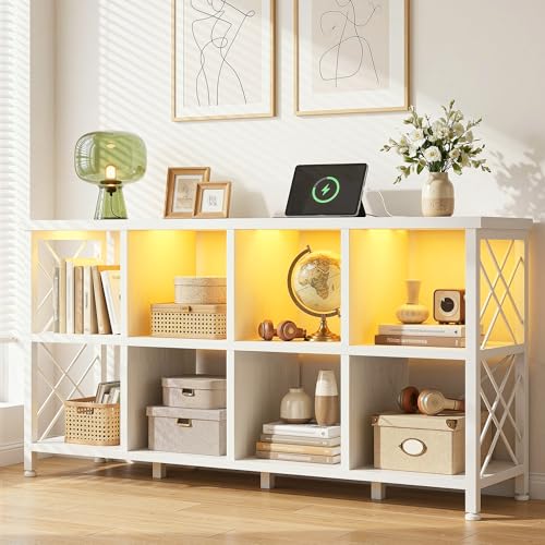 DurayLoly 8 Cube Storage Organizer, LED, Home Organizer, White | Charging Station, Living Room & Bedroom, Holds 245 LBS, Stable Cube Grid Frame - color: White, size: 8 cube