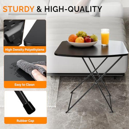 VINGLI Small Folding Table Portable, 18" Adjustable Height Personal Laptop TV Tray, Camping Table, HDPE Plastic Top with Steel Frame,Black - color: Black, size: 28"