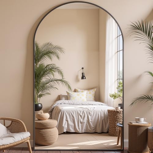 Full Length Mirror, 81"x40.5" Arched Full Body Mirror, Oversized Floor Mirrors, Leaning Free Standing Mirrors, Hanging Mounted Large Mirrors for Bedroom Dressing Room, Cloakroom, Black - color: Black, size: 81"L x 40.5"W