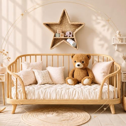 Star Nursery Wall Shelf Decor Boho Rattan Wicker Floating Shelves Handwoven Natural Rattan Hanging Organizer Storage Basket for Small Books Toys Nursery Bathroom Living Room Bedroom Corner - style: Star