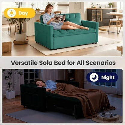 Sleeper Sofa Bed with Adjustable Backrest & Side Pockets, Green | Adjustable Backrest & Side Pockets,Pull Out Sofa,Comfortable Fabric - color: S-green-s2