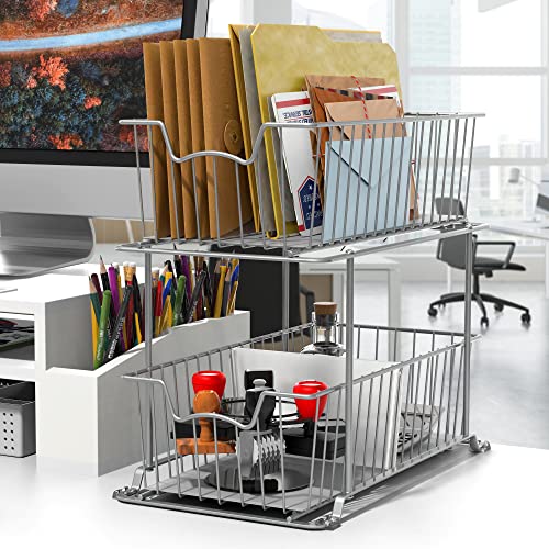 Simple Houseware 2 Tier Cabinet Wire Basket Drawer Organizer, Grey - color: Grey