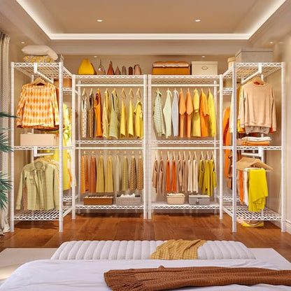 Raybee Clothes Rack,Clothing Racks for Hanging Clothes Heavy Duty,Adjustable Garment Rack with Shelves,rolling clothes rack Max Load 905LBS,75" W x 77" H x 17.8" D,White - color: White, size: 75" W x 17.8" D x 77" H