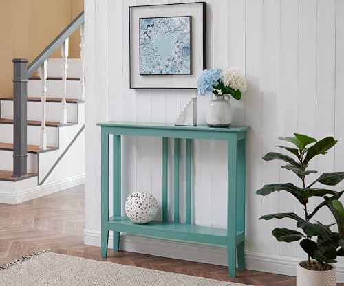 Kings Brand Narrow Console Table with Storage Shelf for Entryway, Teal | Slim Sofa Table for Hallway, Foyer or Living Room with Open Shelf for Décor, Books & Everyday Essentials - color: Teal