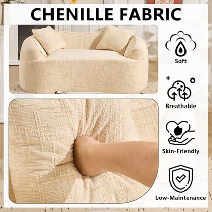 67" Curved Loveseat Sofa with 2 Pillows, Modern Boneless Couch in a Box, Small Cloud Loveseat for Bedroom Small Space Apartment Living Room, Memory Foam, Chenille, No Assembly (Beige) - color: Beige