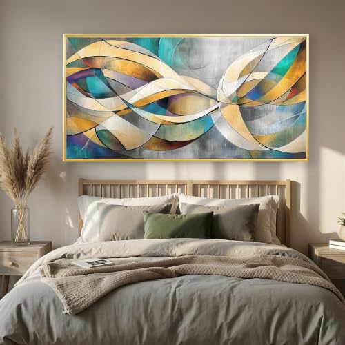 Phahey Vibrant Abstract Colorful Curve Wall Art, Framed & Ready to Hang with Hooks Intertwined Lines 20"x40" - color: Rainbow Lines, size: 100L x 50W cm