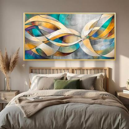 Phahey Vibrant Abstract Colorful Curve Wall Art, Framed & Ready to Hang with Hooks Intertwined Lines 20"x40" - color: Rainbow Lines, size: 100L x 50W cm