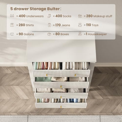 Upgraded Wide & Tall Fluted Nightstand for Bedroom, 32" * 37" Tall Modern Bedside Table with Charging Station, Curved Profile Design Drawers, End Table with Metal Handles for Living Room, Entryway - size: 5 drawers-1pc