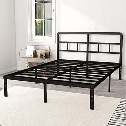 DiaOutro 14 Inch Full Size Metal Bed Frame with Headboard, Black | Heavy Duty Bed For Kids Adults, Steel Slat Supports No Box Spring Needed, Easy Assembly, Noise Free - size: Full, style: 14 Inch