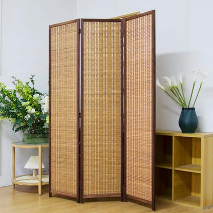 3 Panel Bamboo Room Divider Screen,5.6 FT Tall Bamboo Divider Folding Panel Screen,Freestanding Panel Divider for Room Seperation,Brown - color: Brown, size: 3 Panel