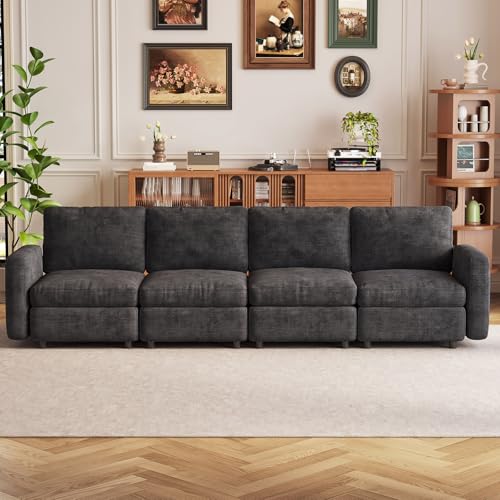 Miuuod 4-Seat Modular Sofa Couch Grey with Ergonomic Cushions, Convertible Sleeper Sectional for Living Room Bedroom Apartment, Cloud Futon Lounge Furniture Set for Small Spaces - color: Grey, style: 4 Seats（4 Seats only）